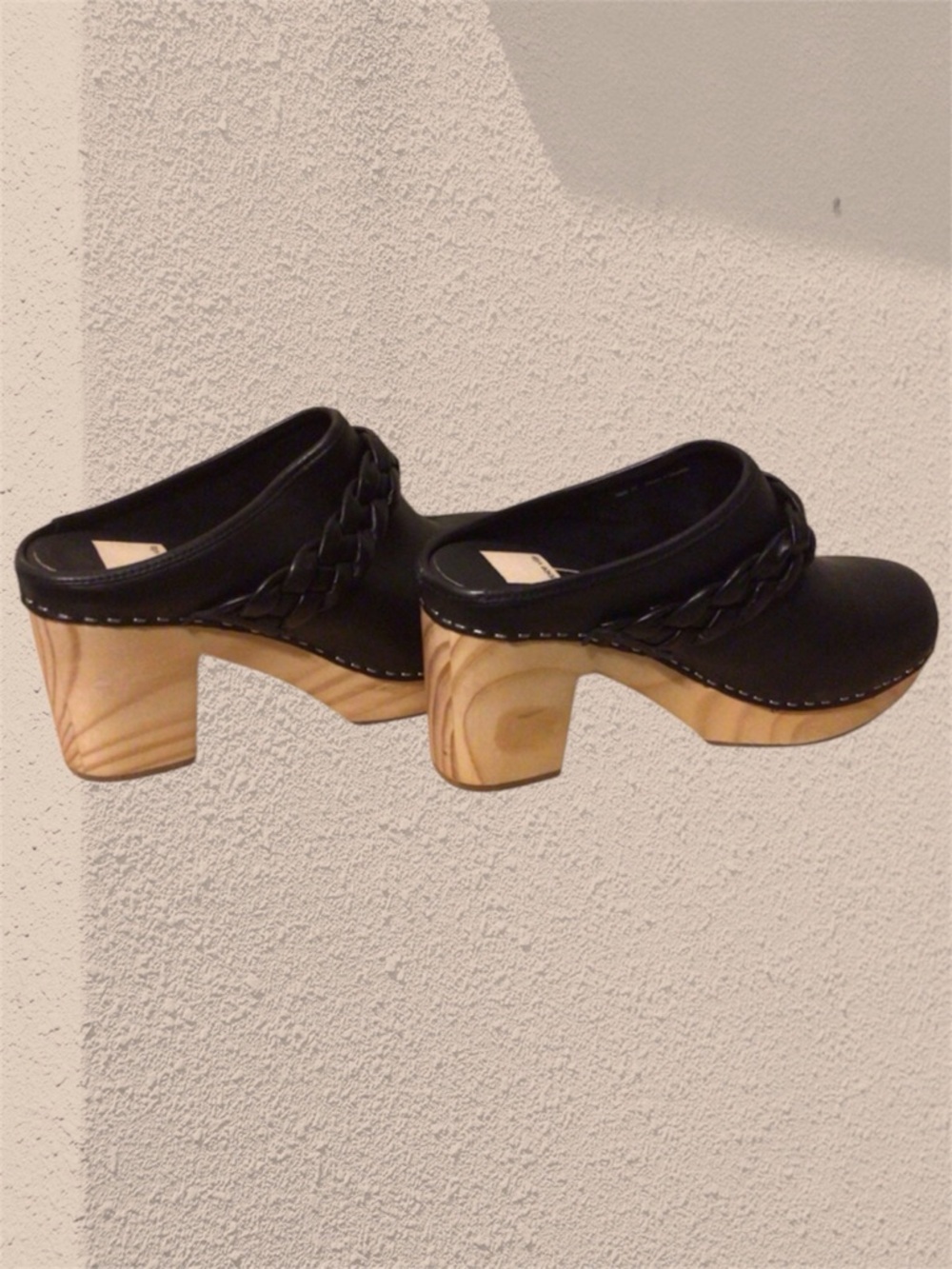 Dolce Vita Black Leather Braided Clog Mules with Wooden Platform Shoes NWOT - Picture 3 of 15